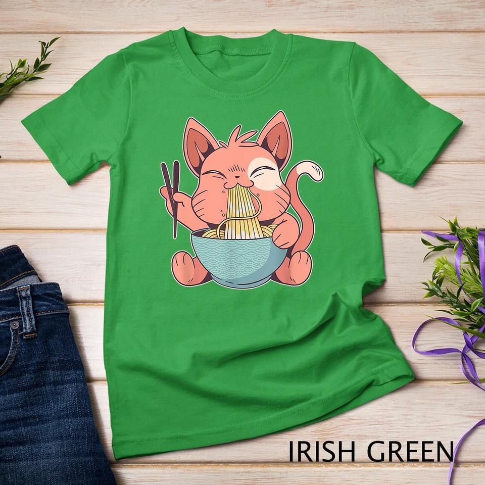 Cute Anime Cat Eating Ramen Japanese Kawaii Style T-Shirt Unisex T-shirt 4 L