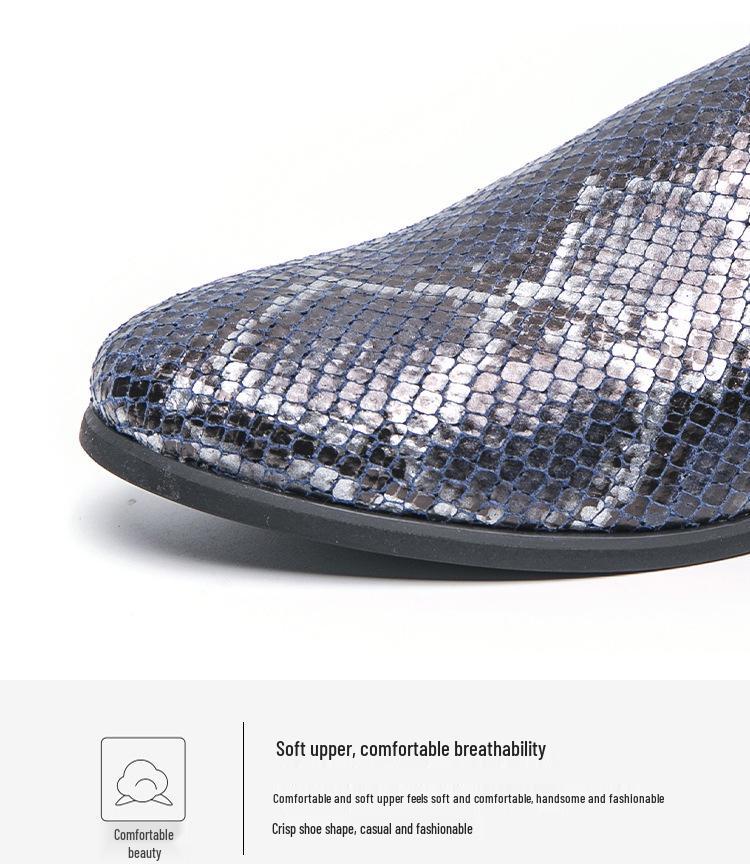 Men's Plus Size Python Pattern Slip-on Leather Loafers - Korean Style Business Casual Shoes