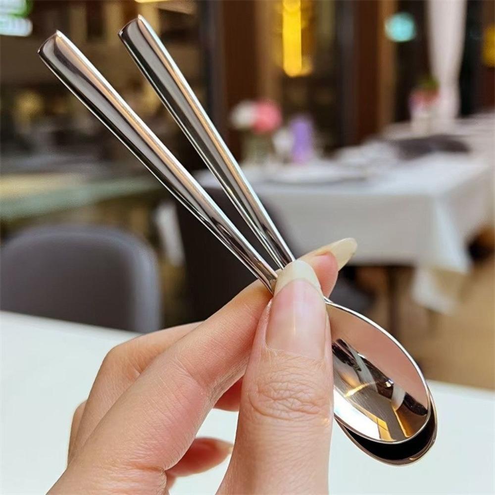 Stainless Steel Round Spoon Short Handle Stirring Dessert Coffee Spoons Household Seasoning Spoon Kitchen Accessories Gadgets