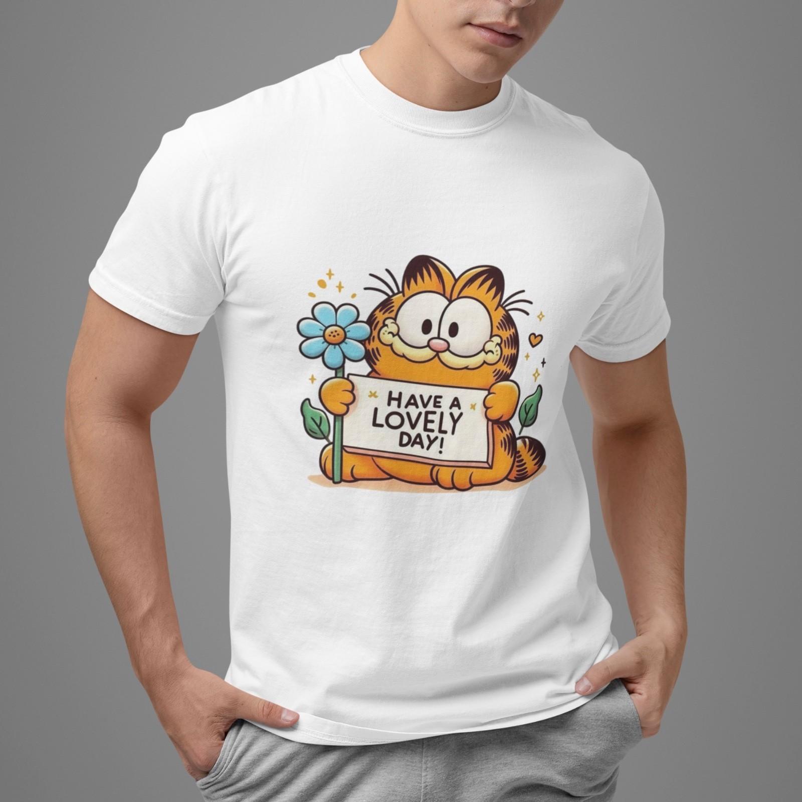 Garfield Have a Lovely Day T-Shirt Cute Cartoon Cat Graphic Tee Retro Funny Top XL