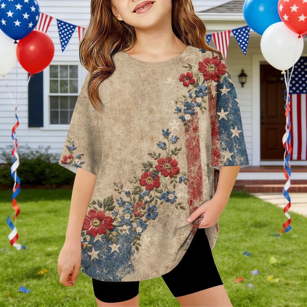 Kids Independence Day Print Round Neck Short Sleeve Casual T-shirt
