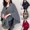 Mantello Scialle da Donna Scollo a V Tinta Unita Decorazione Pompon Design a Croce Caldo Versatile Scialle Lavorato a Maglia Abbigliamento Quotidiano