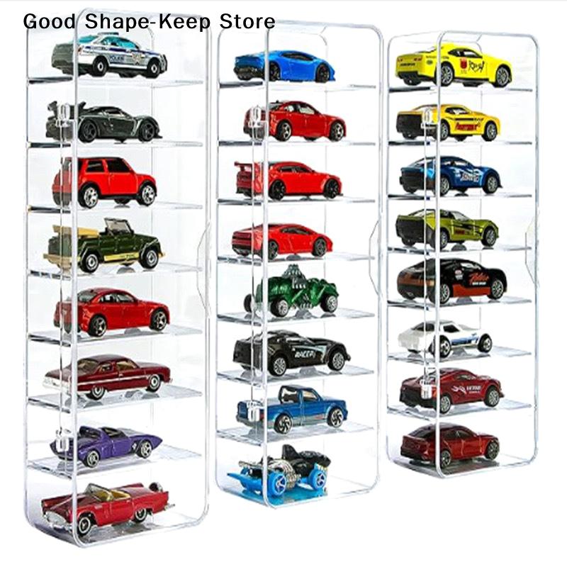 Grid Acrylic Display Case for 1:64 Car Models; Stackable, Dustproof Toy Car Storage Box