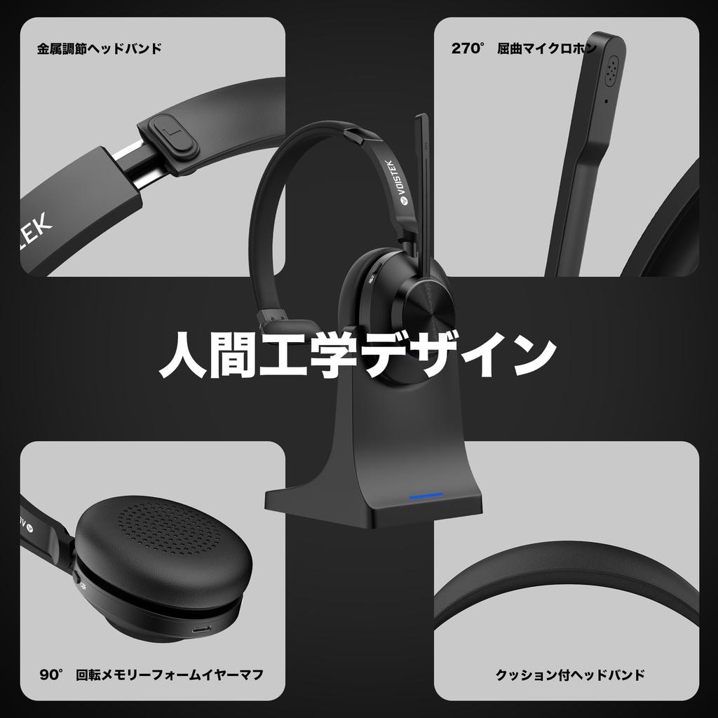 Voistek Professional Wireless Bluetooth with Charging Stand and USB New Button Mute Simultaneous Connection with Two 50 Hours of Talk Fast Low