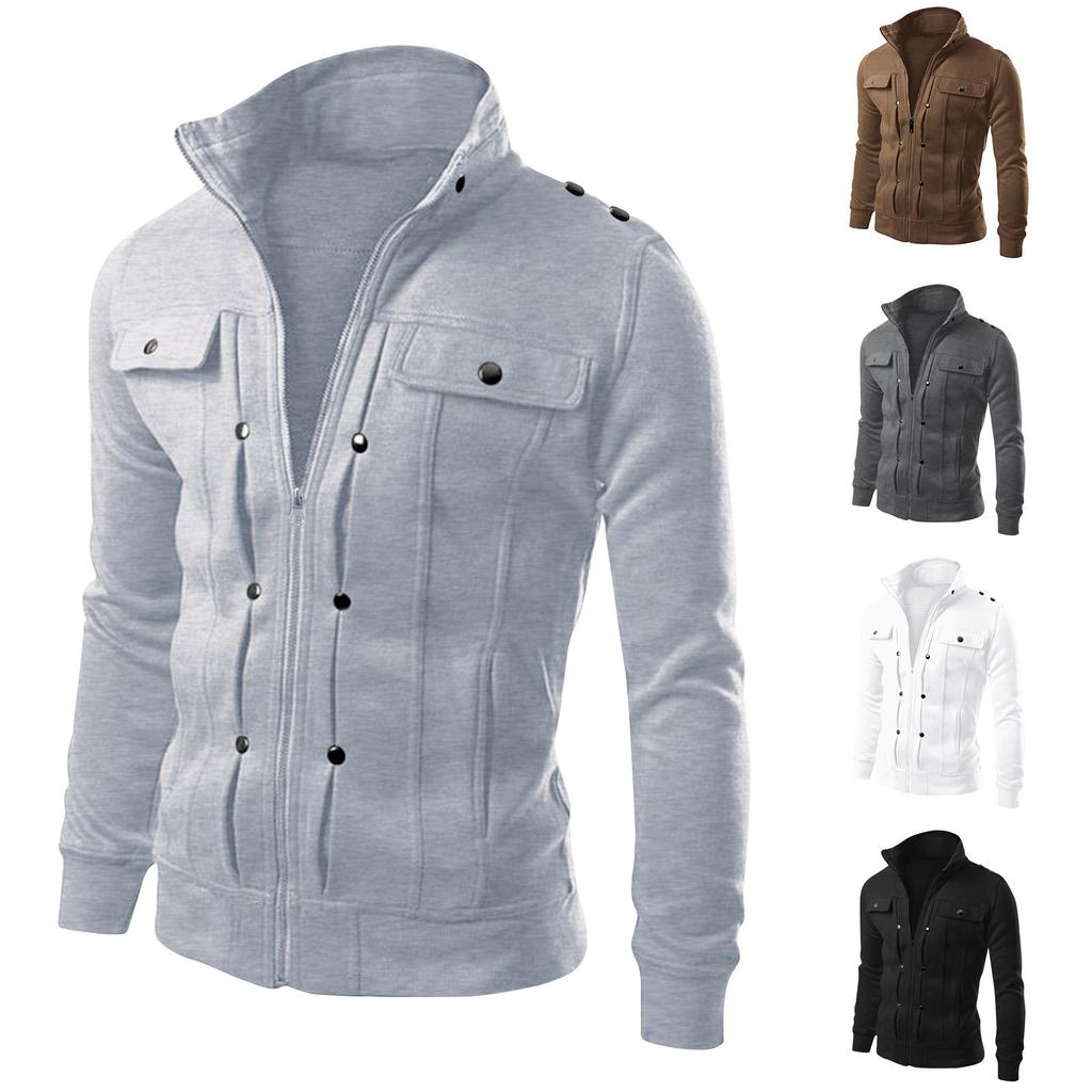 Jaqueta Masculina de Veludo Cor Sólida com Botões Decorados Estilo Britânico Tendência de Moda Casual Masculina Jaqueta Versátil