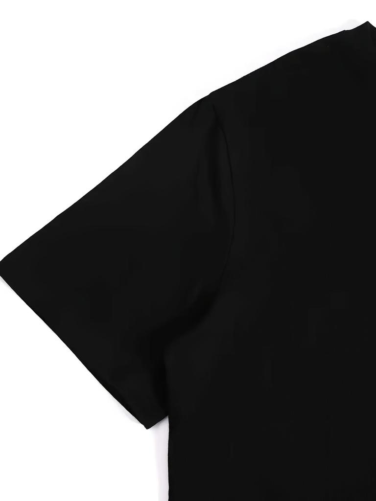 New Men'S Oversized Cross Print Short-Sleeve T-Shirt, Trendy Black Graphic Tee for Men, Perfect for Summer Outfits, Casual Wear