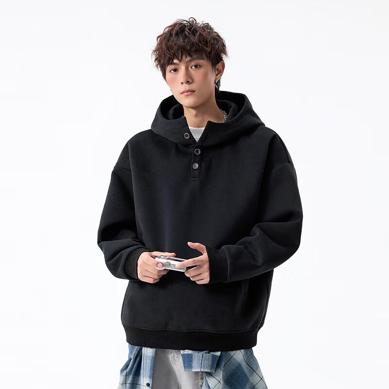 MEDE Men's Half-High Collar Button Hooded Sweatshirt