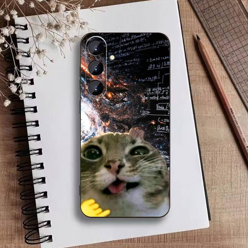 Thinking Cat Animal Phone Case For Samsung Galaxy A73,A21s,A22,A31,A52,A53,A71,A41Soft Black Shell