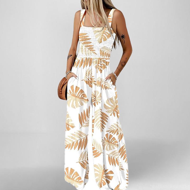 2025 Summer Women's Printed Casual Loose Short Sleeve Jumpsuit