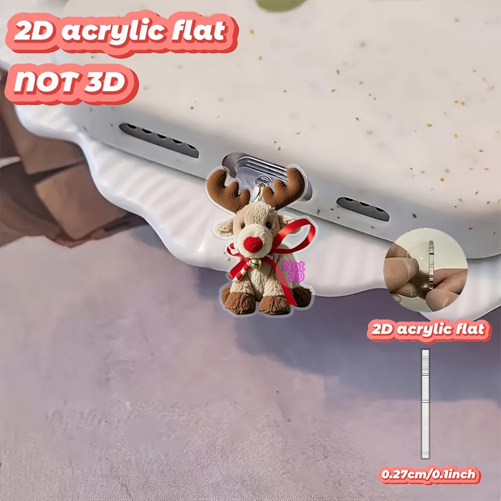 2D Christmas-Themed Reindeer Doll Phone Dust Plug, Bright Colors That Last, Dust-Proof and Durable, Festive Atmosphere Phone Accessory