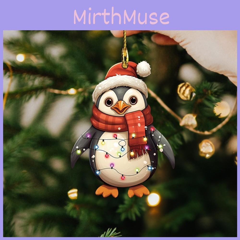 Holiday Penguin Acrylic Car Mirror Pendant Christmas Tree Design Vehicle Decor