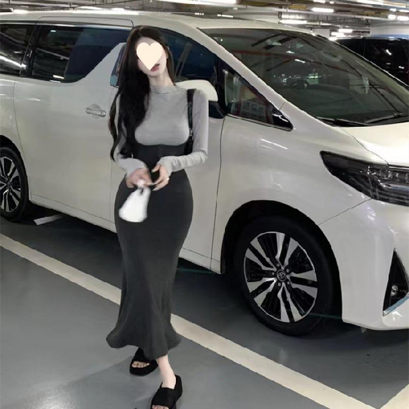 

Женский теплый костюм-платье из немецкого бархата с фасоном «рыбий хвост» — облегающий, с запахом на бедрах, комплект из двух предметов средней длины для осени и зимы XXL