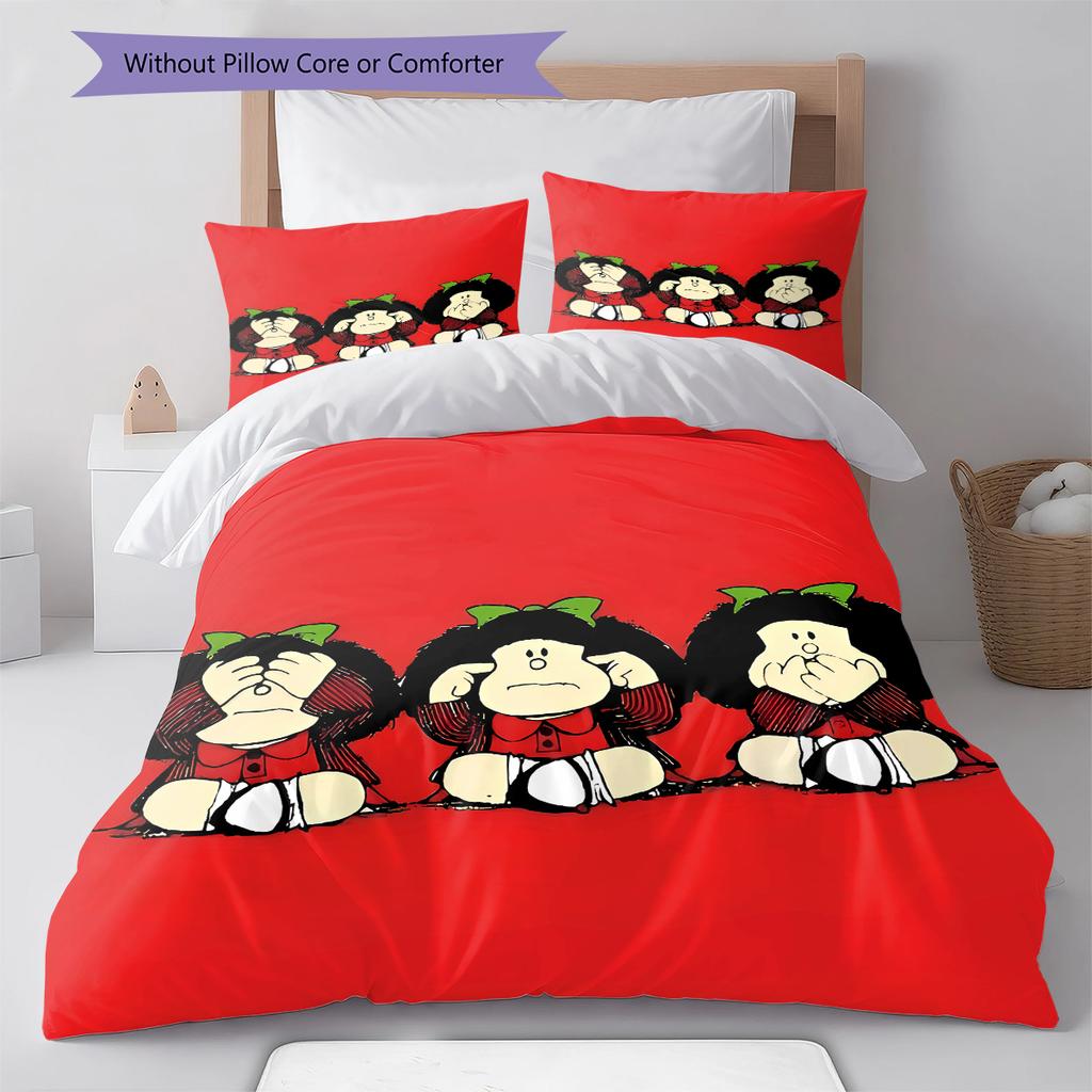 Mafalda Pattern Bedding,Quilt Set Quilt Cover Pillowcase Home Birthday Gift (1 * Duvet Cover + 2 * Pillowcase, Without Core)