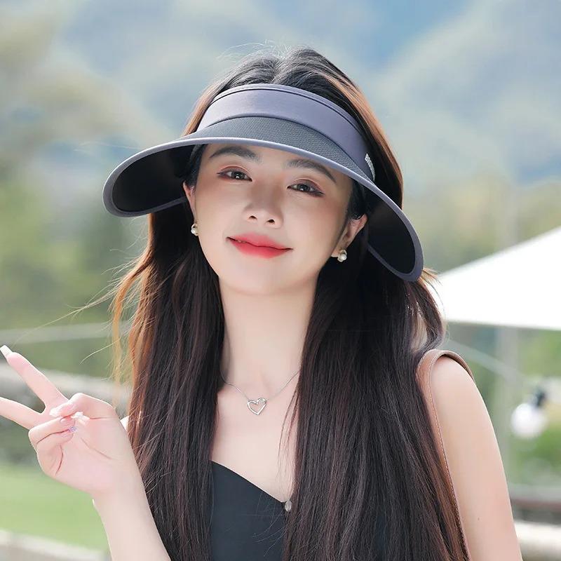 Sommer Leerer Oberteil Sonnenhut Damen Doppelter Schatten UV-Schutz Große Krempe Visor Koreanische Mädchen Mode Vielseitige Farbabstimmung Strand Verstellbare Faltbare Kappe