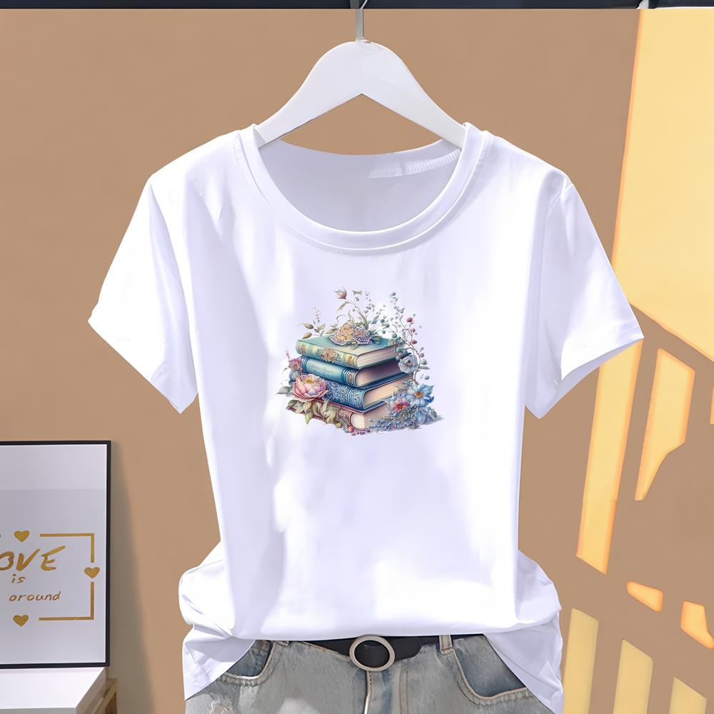 Cute printed T-shirt, women's daily fashion, short-sleeve trendy summer style.
