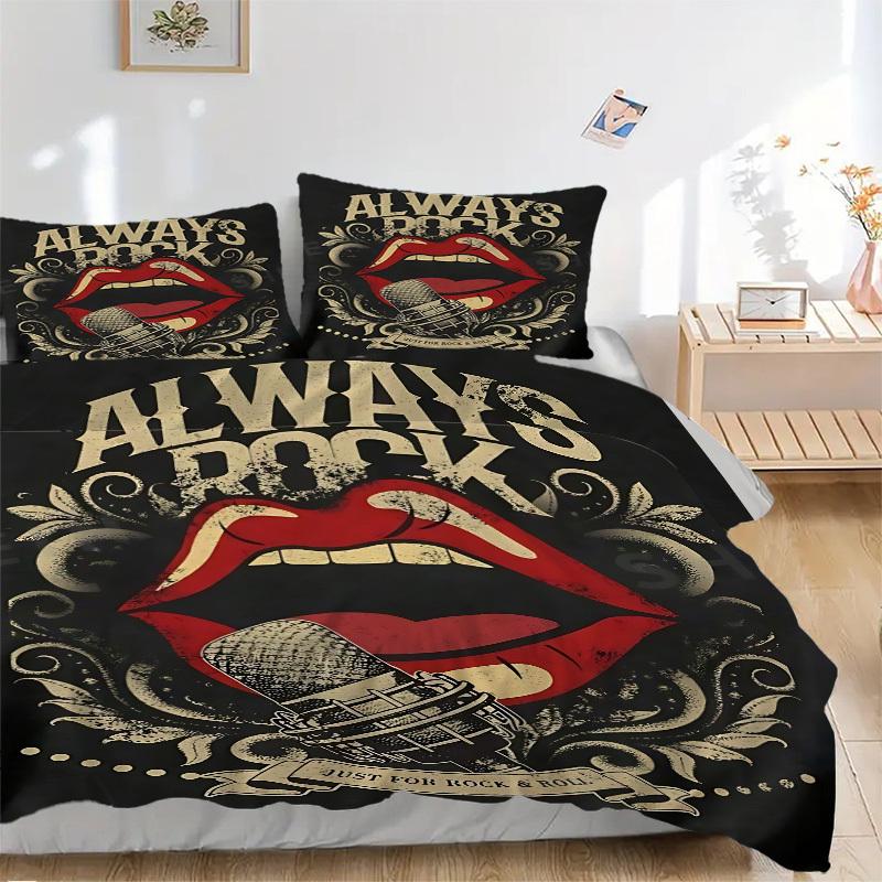 

3pcs Always Rock Duvet Cover Set, 1 Duvet Cover + 2 Pillowcases (No Insert), High-Definition Print, Home & Dorm Set yy251208033 135x200cm