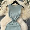 Summer Women Casual O-neck Sleeveless Hollow Out Knitted Sweater Slim Bodycon Fishtail Dresses