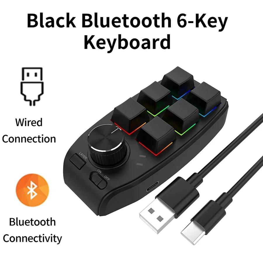 6 Keys 1 Knob Macro Custom Programming Keyboard 2.4G/Bluetooth/Wired Mini RGB Gaming Wireless Bluetooth Knob Mechanical Keypads