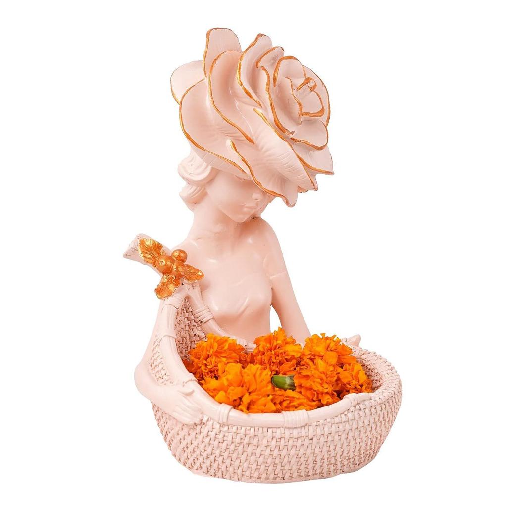 Resin Lady With Basket Fantasy Showpiece For Home Decor Showpiece&Office Decor Showpiece(11.5" Inch Size,Pink)