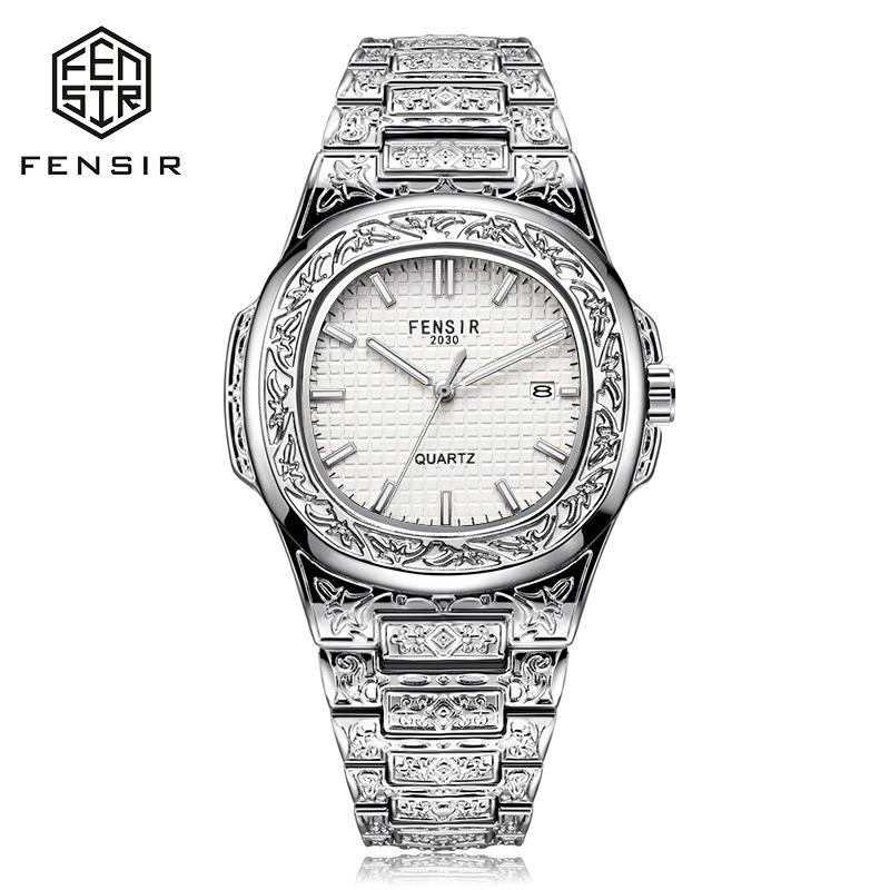 FENSIR Engraved Mesh Men's Retro Calendar Quartz Watch In European and American Style