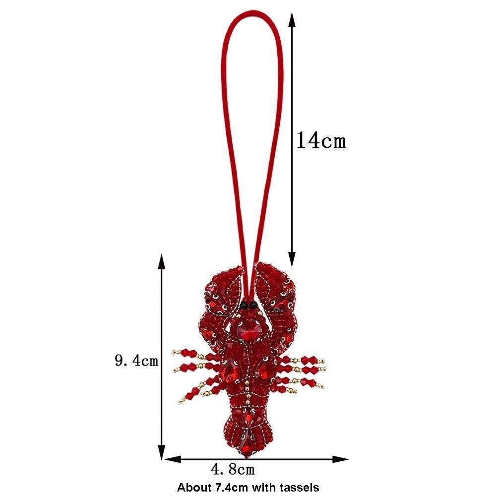 Cute Handmade Crayfish Keychain Rhinestone Beaded Creative Crab Pendant Bag Lanyard Accessories Gifts