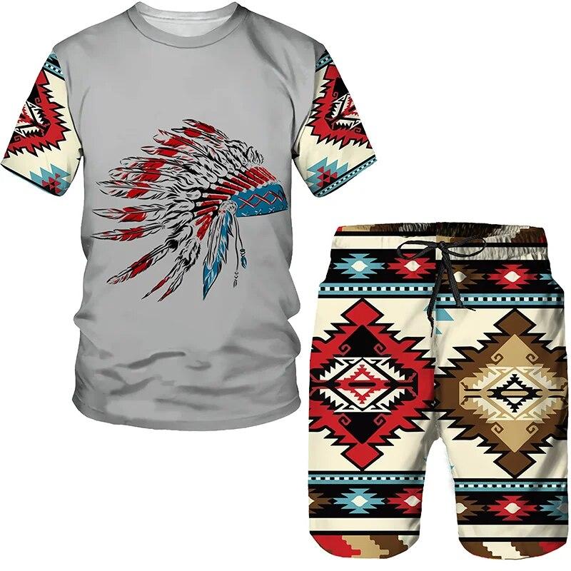 Newest Ethnic Wind Graphics Retro Print Oversized T-shirts Shorts Suit Vintage Clothes Short Sleeve Summer Men's Sets