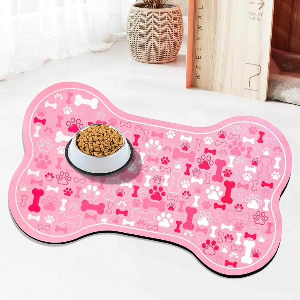 1 pièce Tapis Antidérapant Géométrique Arête de Poisson Empreinte de Patte pour Chien - Tapis pour Gamelles d'Eau et de Nourriture pour Chiens de Petite à Moyenne Taille, Facile à Nettoyer,