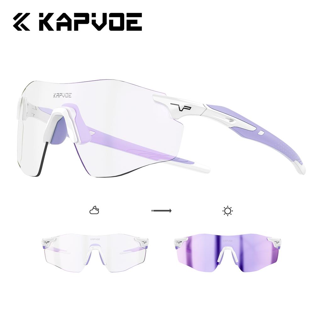 Kapvoe Photochromic Sports Sunglasses Rimless Cycling Glasses Bike Bicycle Glasses Men's MTB Road Running Goggles Red Blue UV400 4