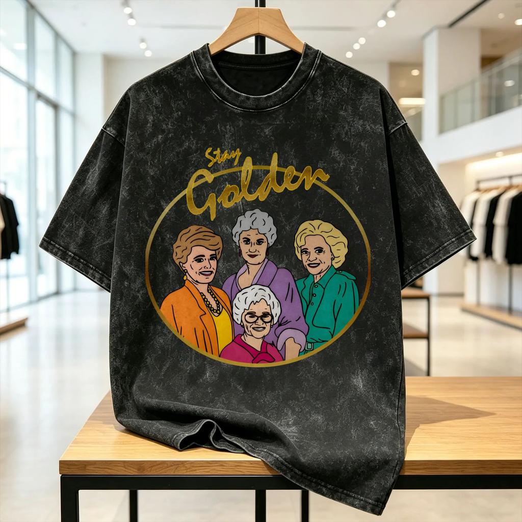 Fashion Goldens Girls T-Shirt for Men Crew Neck 100% Cotton Washed T Shirt Short Sleeve Tee Shirt Plus Size Clothing