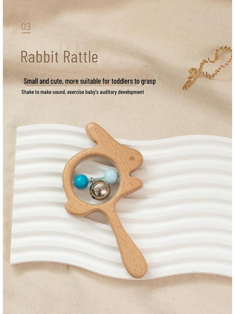 Colorful Wooden Baby Rattle Set: 5-Piece Musical Crib Mobile for Early Education and Soothing