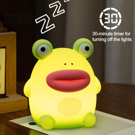 Baby Sleep Aid Lamp Frog Silicone Night Light, Rechargeable Touch Bedside with 3 Brightness Desk Decor & Remote Control, 30 Min Timer Decoration,