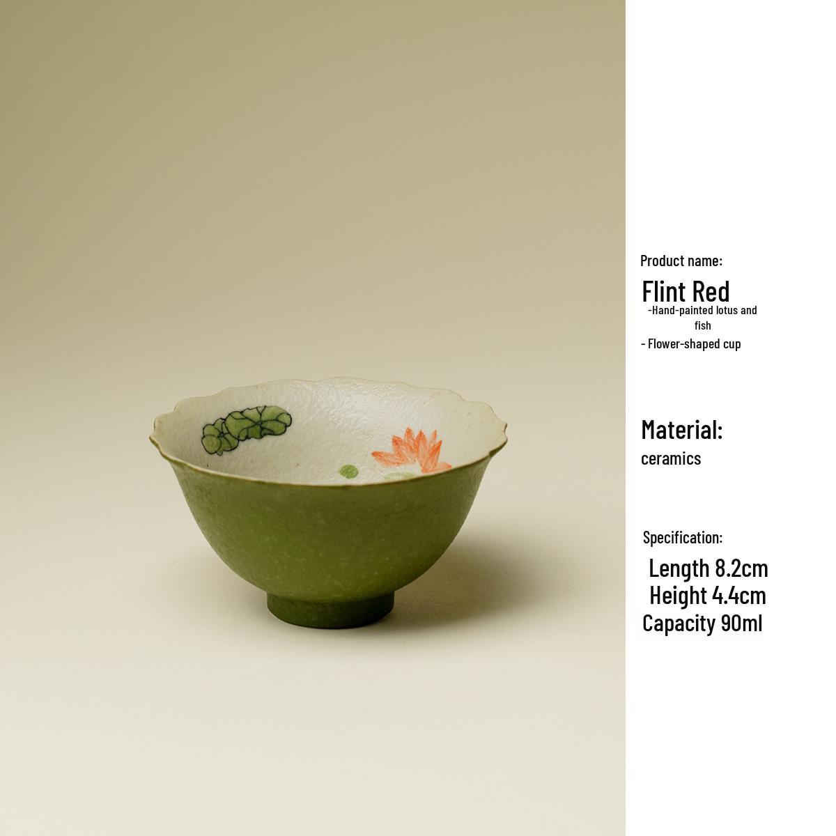 Hand-Painted Lotus Fish Ceramic Tea Cup, Flower-Shaped Cup for Kung Fu Tea, Chinese Style