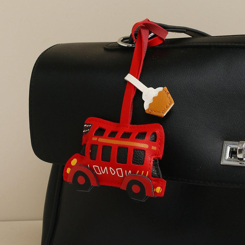 London Bus Leather Keychain With Car Cartoon Pendant For Vintage Bag Decor
