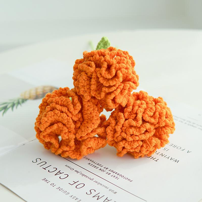 Finished Knitting Carnation Woven Gradient Braided Fake Flowers Flowers Bouquet Handmade Crochet Bouquet Decoration Holiday Gift