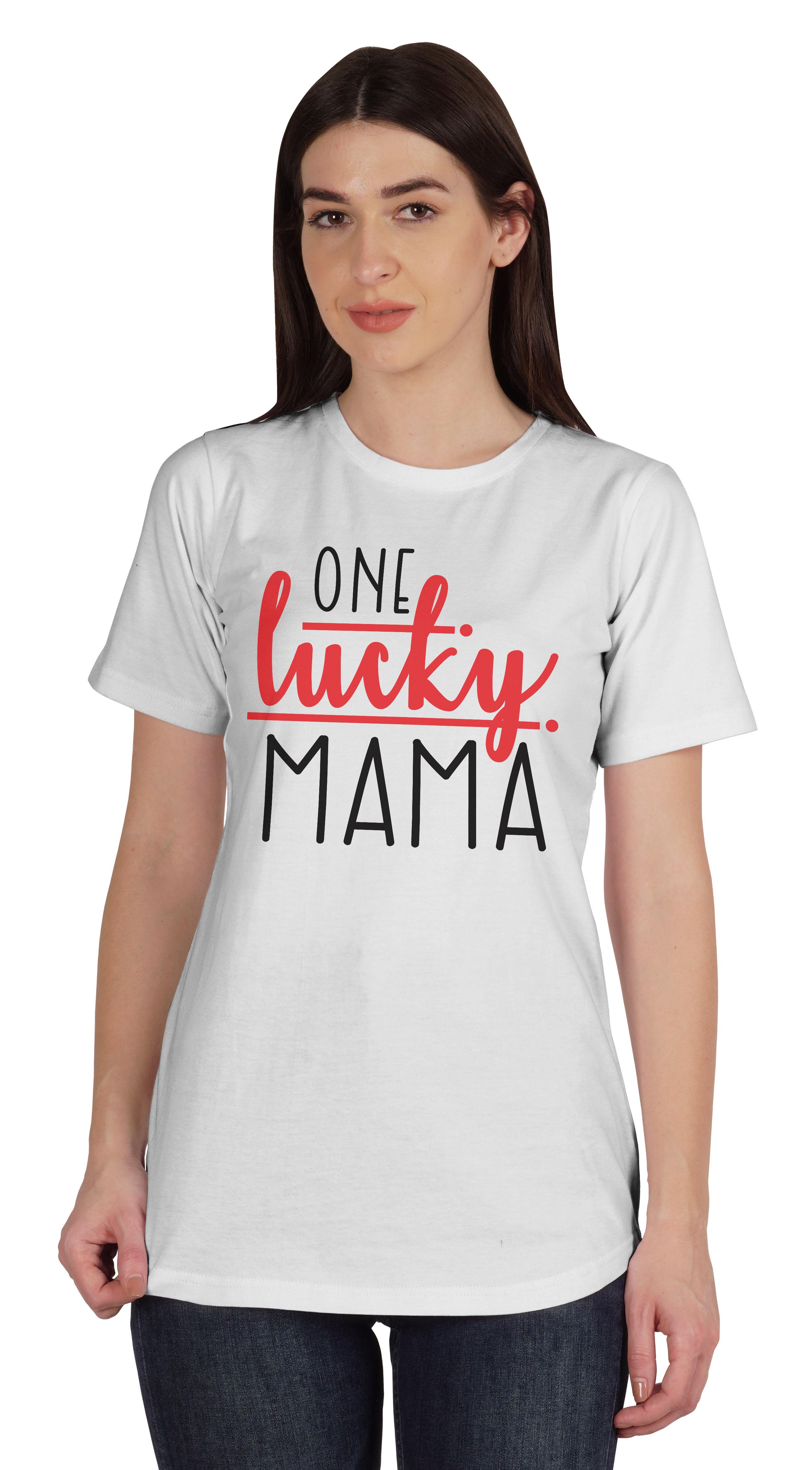 

Inkmeso One Lucky Mama Graphic Tshirt Short Sleeve Cotton Tee Casual Blouse XXL білий