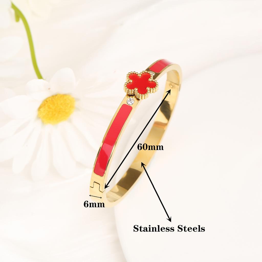 6 Colors Classic Luxury Stainless Steel Five Leaf Flower Open Bangle Simple for Woman Girl Party Trend Enamel Zircon  Clover