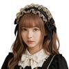 morytrade Gothic Headdress with Lace Ribbon, Bitter Lolita Style, Black and Navy, Perfect for Halloween and Photo Shoots (Black Lace)