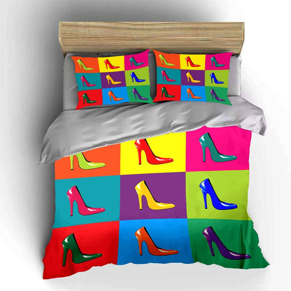 Colorful High Heels Pop Art Bedding Duvet Cover Set Duvet Cover Pillowcases (1*Duvet Cover 2*Pillowcases, without duvet insert)