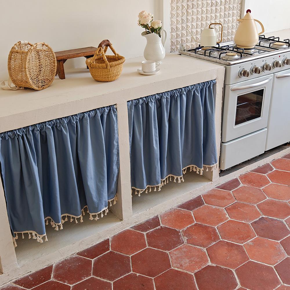 Fresh pastoral small lattice half curtain fabric floating curtain cabinet curtain coffee curtain door curtain partition curtain