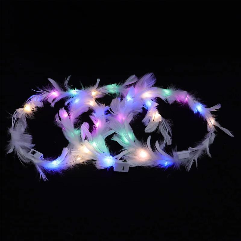 1PC Headband Hair Accessory Glowing Sparkling Led Luminous Feather Wreath Goose Down Wreath Hair Hoop