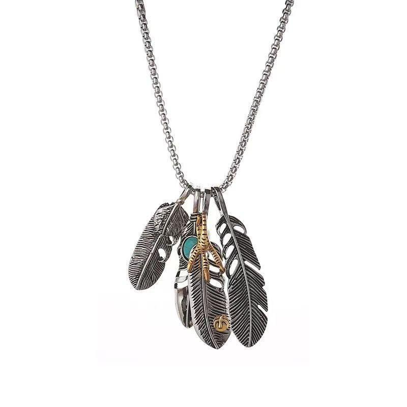 Takahashi Style Feather Pendant Necklace Set - Hip Hop Simple Long Chain for Men