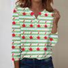 Women's Fashion Casual V-Neck Long Sleeve Decorative Button Christmas Print Top