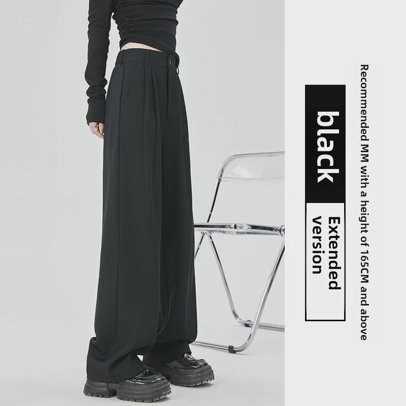 Women's High-Waist Black Wide-Leg Suit Pants - Autumn Casual, Slim, & Straight Leg Fit