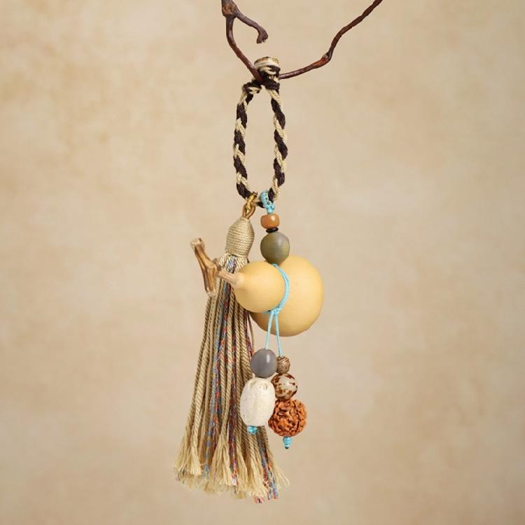 Portable Travel Keychain Designed with Lightweight Woven Gourd and Tassels Detail Handmade Keyring Accessory