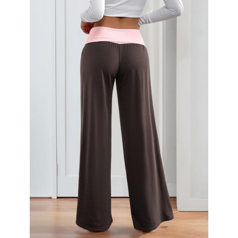 YYFS Women's Fashion Casual Solid Color Print High Waist Trousers Pants & Capris