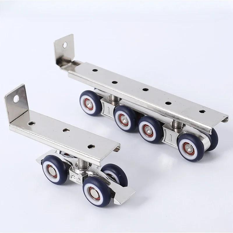 Sliding Door Hanging Roller Pulley Set with Rail Track - 4 or 8 Wheels for Wooden Door and Home Sliding System Hardware