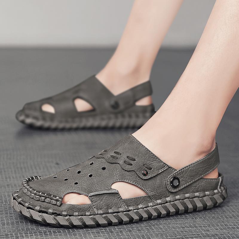 Fashion New Genuine Leather Men Sandals Summer Quality Beach Slippers Casual Sneakers Outdoor Roman Beach Hand Sewn in Baotou