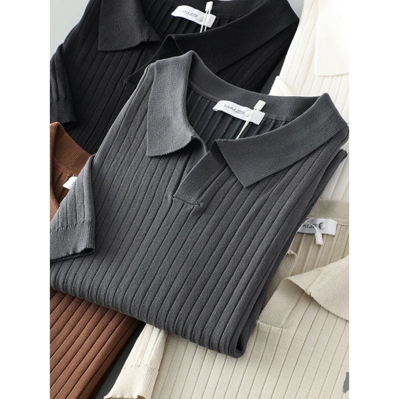 French Retro Knitted Polo Shirt Men's Short-Sleeved Trendy Brand Slim Casual T-Shirt Foreign Trade Men's American Style T-Shirt