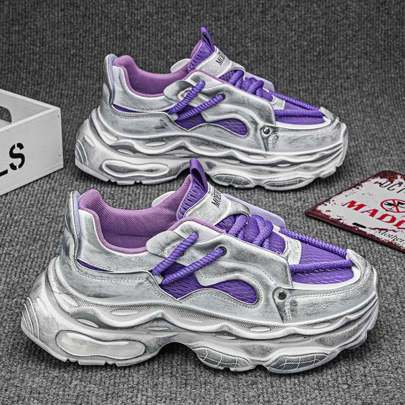 Modne oddychające buty sportowe dla mężczyzn Siateczkowa cholewka Gruba platforma Turystyka Wędrówki Jogging Bieganie Trend 2025 Outdoor Męskie Codzienne Trampki