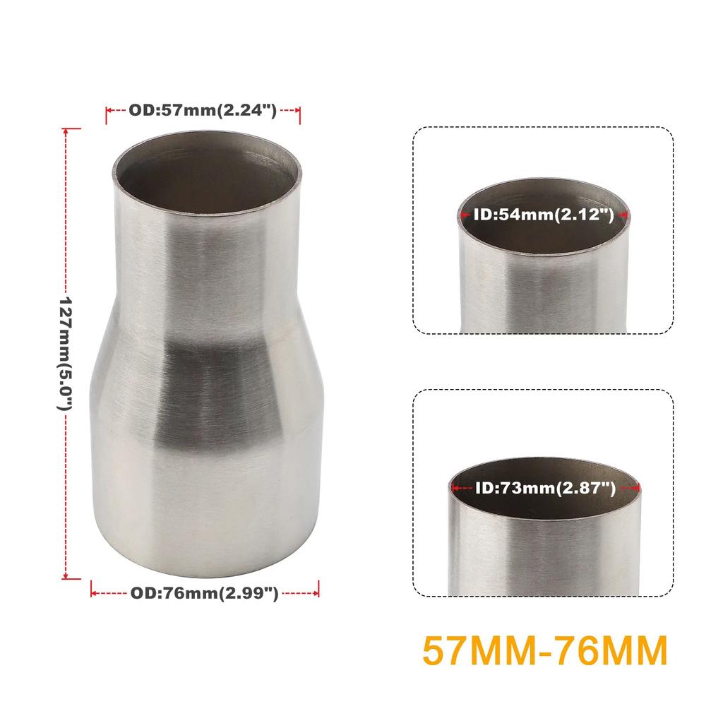 51mm-76mm 57mm-76mm 5 Step Reducer Adapter Intake Pipe Connection Stainless Steel Exhaust Reducer Connector Pipe Tube OD